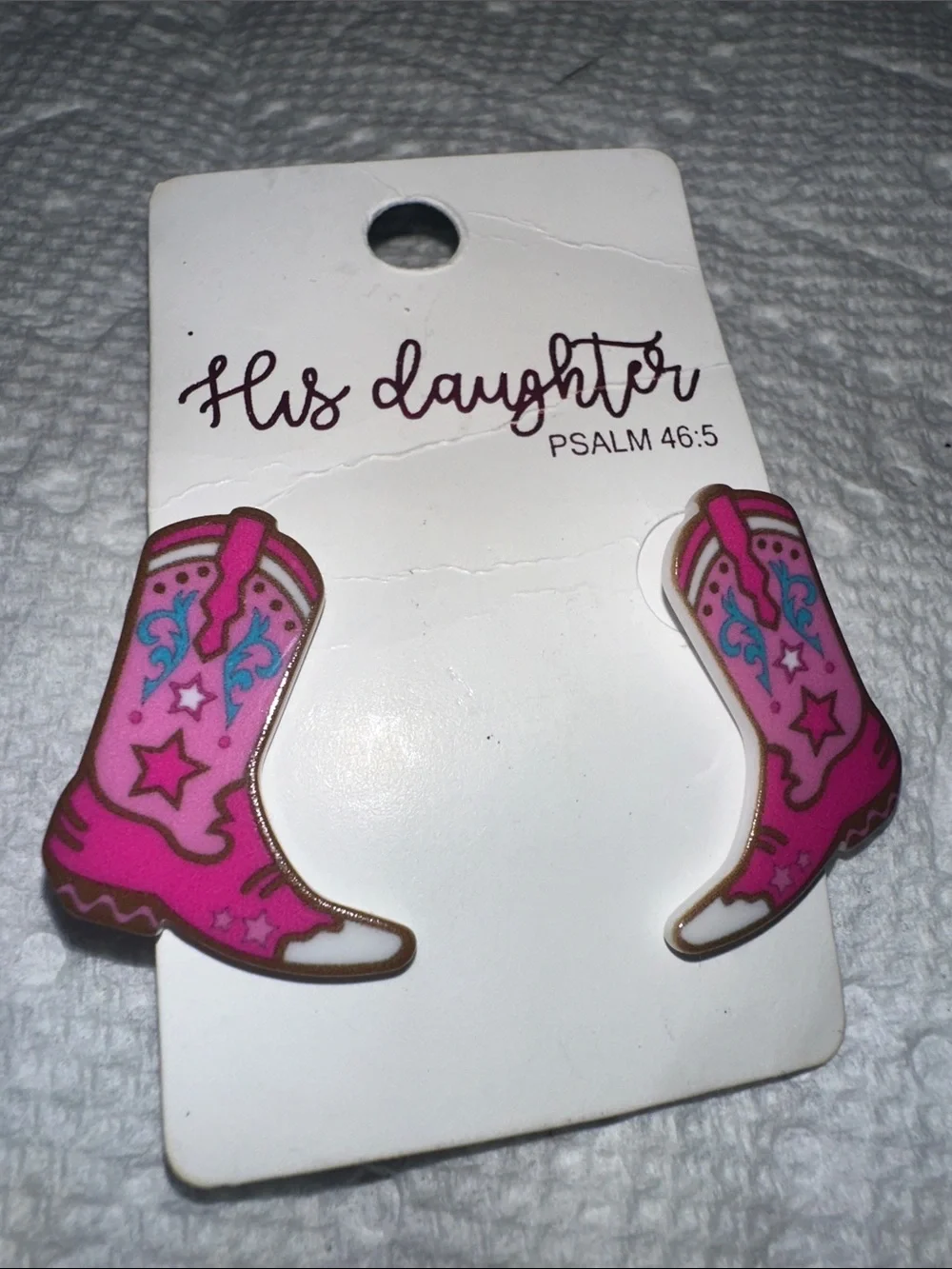His Daughter Pink Cowboy Boot Stud Earrings